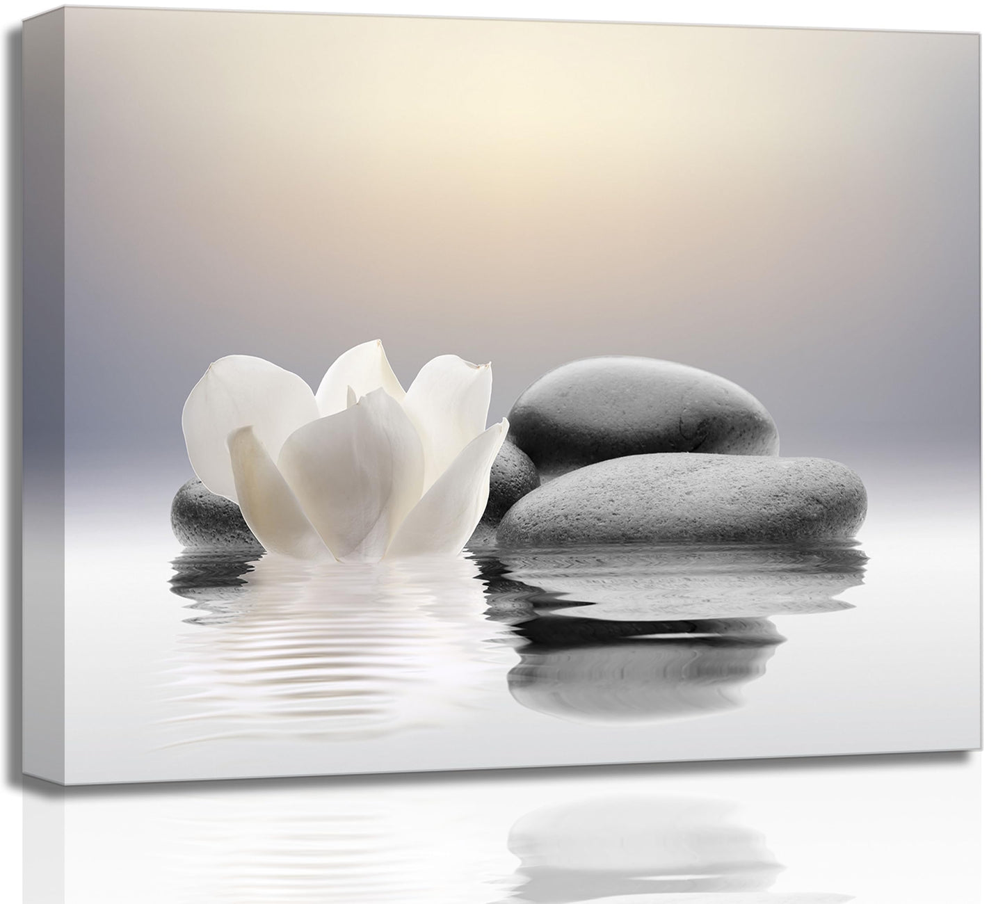 Zen Canvas Wall Art white Lotus Flowers and Black Massage Stones Spa Picture Wall Decor Poster Print Suitable for Yoga Meditation Room Bathroom Bedroom Study Home Decoration
