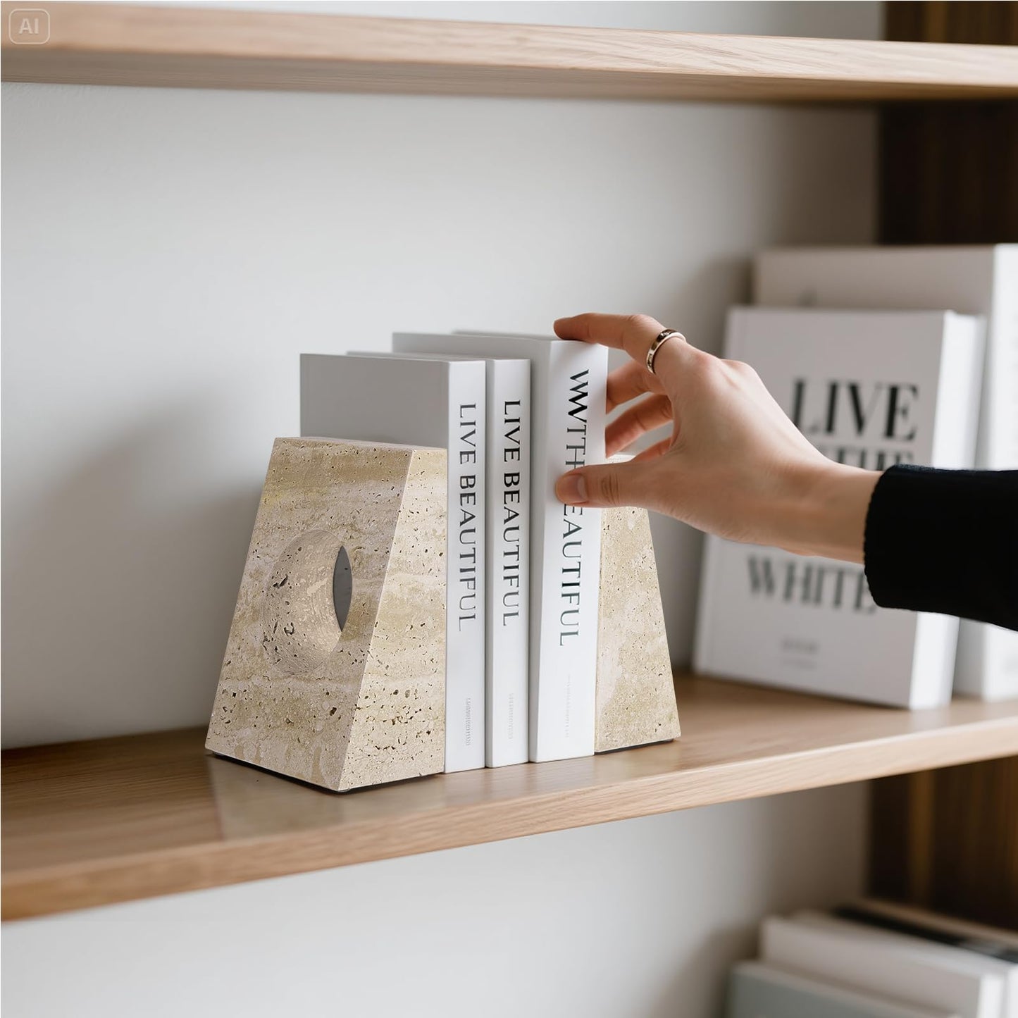 Marble Bookends Handcrafted Natural Marble Decorative Bookends for Heavy Duty Bookends Book Holder,Non-Skid Bottom,5.5x3.9x2.3 inches,3.5 lbs,Office, Study, Bookshelf Decoration
