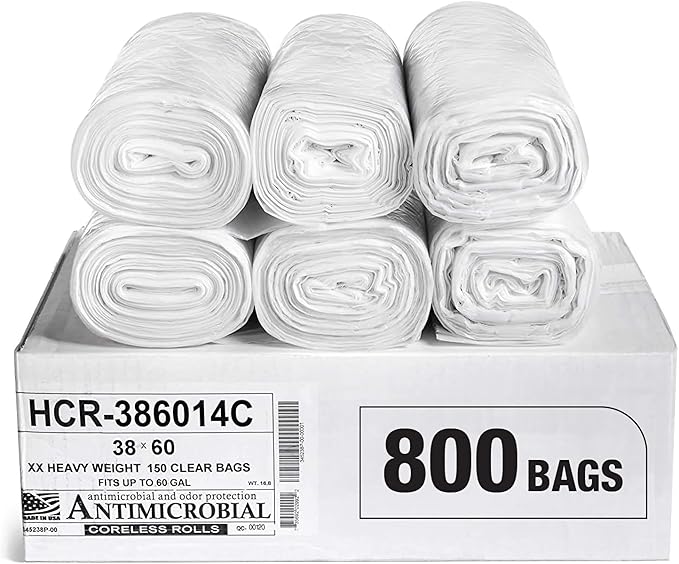 Aluf Plastics High Density Trash Bags, 60 Gallon, 14 Micron,