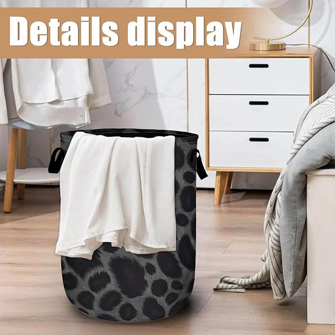 Grey Black Leopard Print Laundry Basket, Foldable Animal Leopard Laundry Hamper