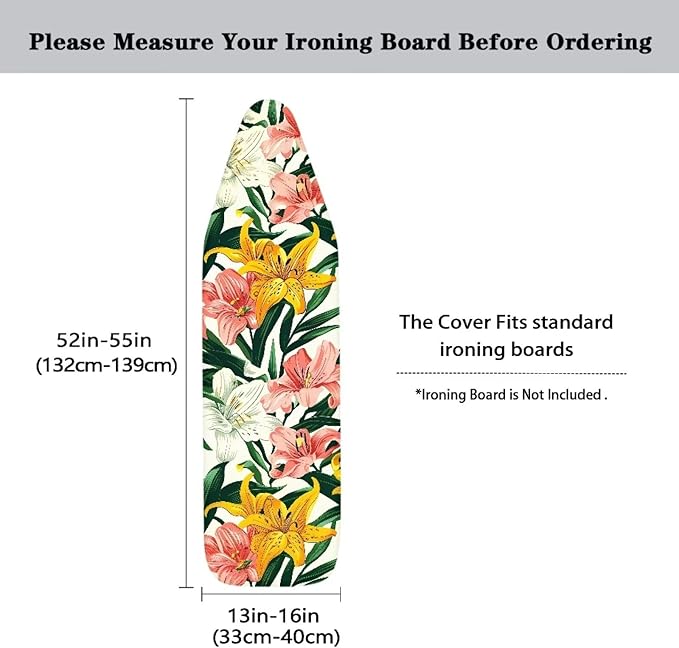 Colorful Floral Ironing Board Cover Heavy Duty Padded, Standard Size 15 x 54