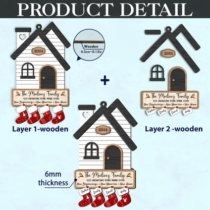 Fastpeace Personalized Christmas 2025 New Home Ornament – 2 Layer Wooden Family of 2/3/4/5/6/7/8/9/10 Members with Custom Names, Address, and Year House Decoration – New Beginnings Holiday Keepsake