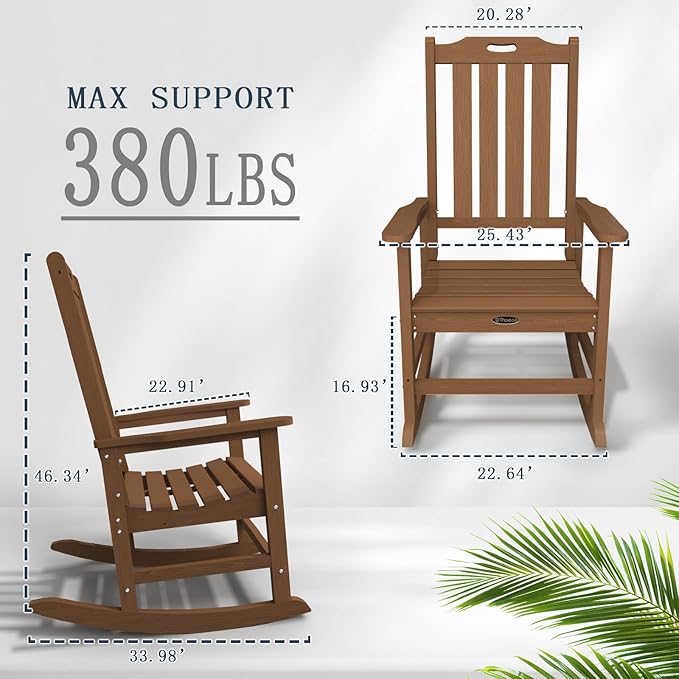 Oversized Rocking Chair, Outdoor Rocking Chair for Adults, All Weather Resistant Porch Rocker for Lawn Garden, Wood