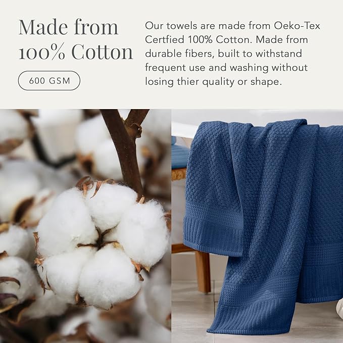 NY Loft 100% Cotton Towel Set 6 Piece Towel Set | Navy Bath Towels | Absorbent