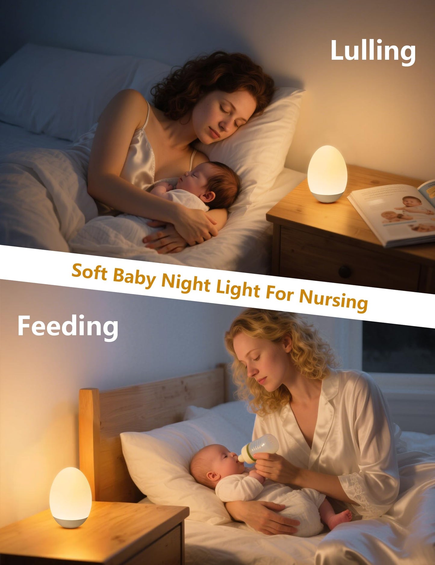 NICKLUC Egg Night Light for Nursery: Baby Night Lights Tap Lamp Stepless Dimming with Warm White and 7 RGB Colors Rechargeable Portable for Infant and Kids Bedroom Breastfeeding Sleep Aid