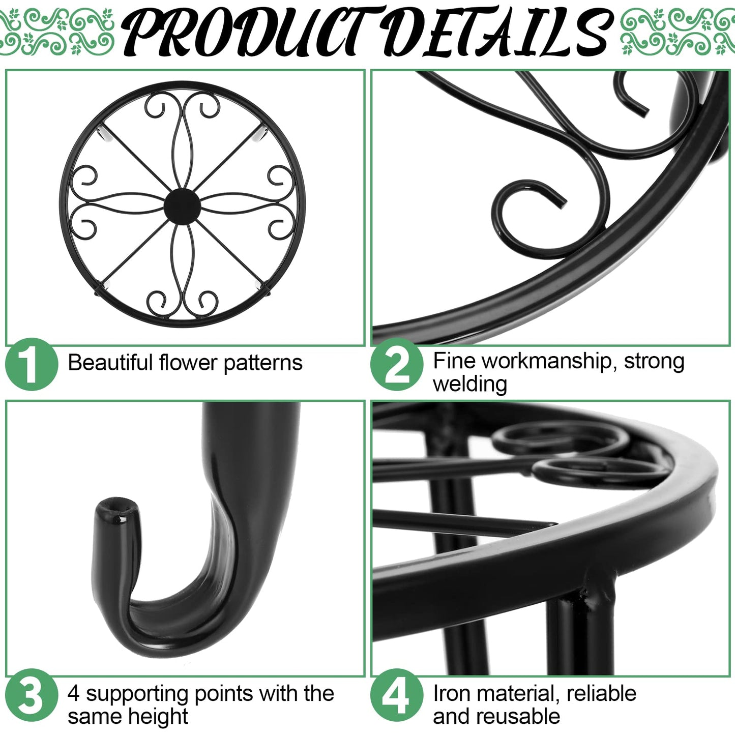 Maitys 12 Pack Metal Plant Stands Outdoor Indoor Heavy Duty Flower Potted Holder Anti-Rust Plant Pot Shelf Round Flower Display Rack for Porch Garden(Black)