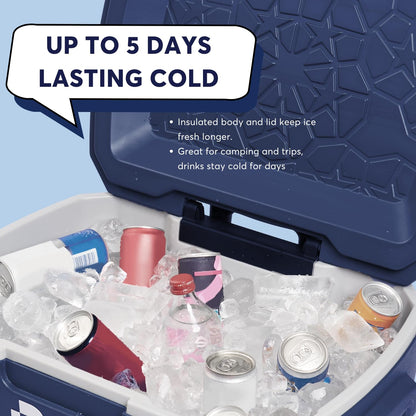 DA Ultra-Light 60 QT Hard Cooler with Wheels and Telescopic Handle, Keep Cold Up to 5 Days, 30% Lighter Than Rotomolded, Coolers Ice Chest for Camping, Tailgating, Beach (60QT Dark Blue)