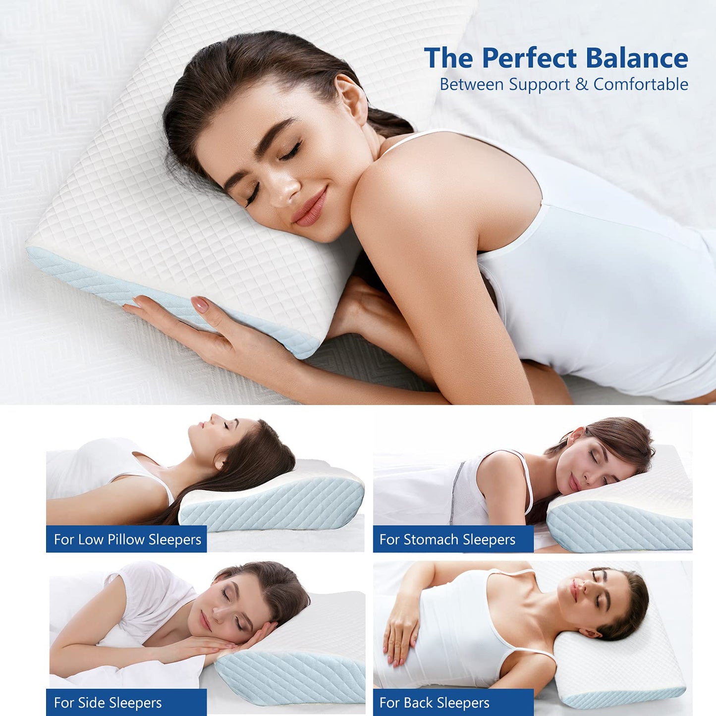 ZAMAT Memory Foam Pillow for Neck Pain Relief, Adjustable Orthopedic Ergonomic Cervical Pillow for Sleeping with Washable Cover, Bed Pillows for Side, Back, Stomach Sleepers
