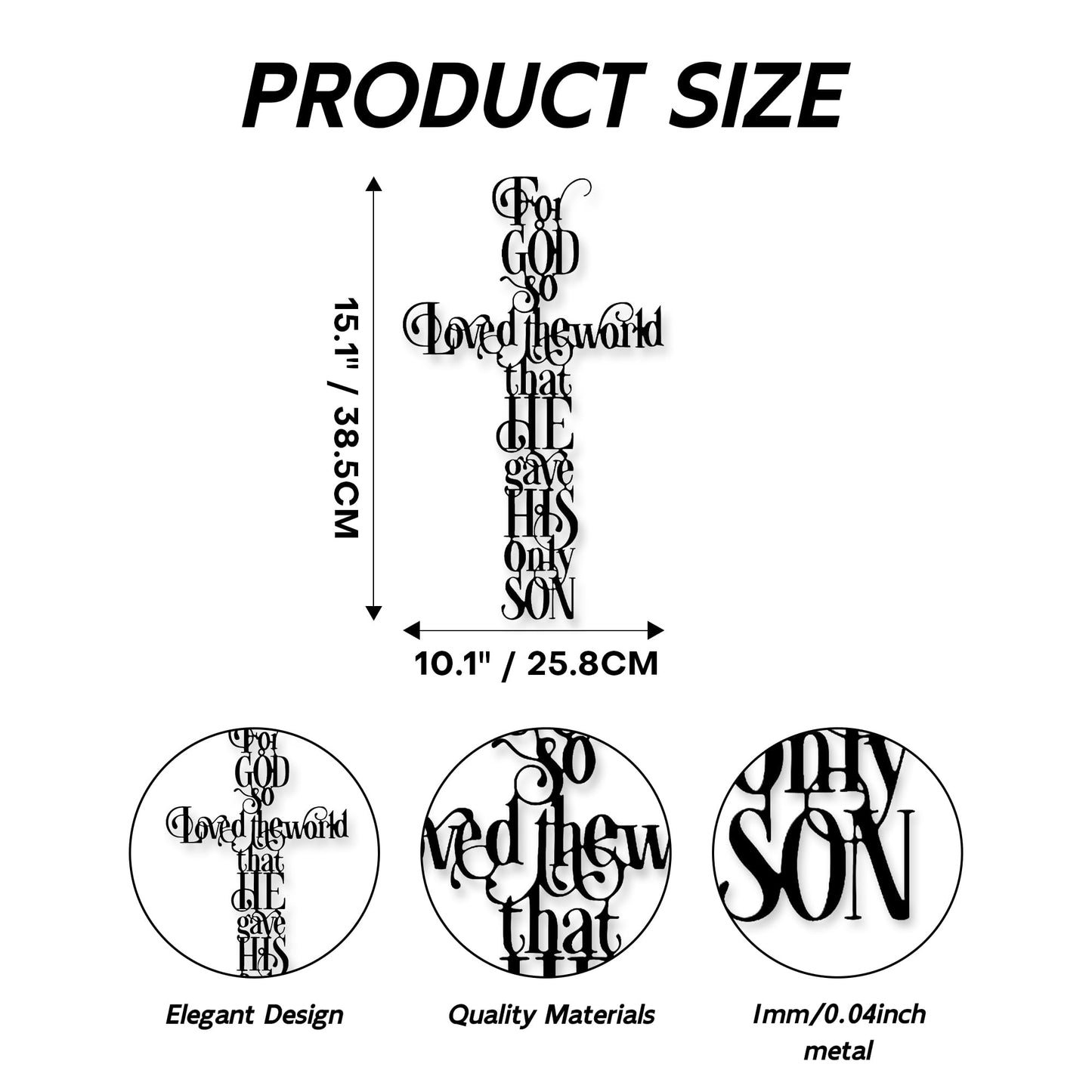 Rajukit Jesus Wall Art, Cross Wall Decor with For God So Loves the World Quote, Religious Cross Decor for Home, Office, Cafe, Elegant Metal Wall Sculpture Gift