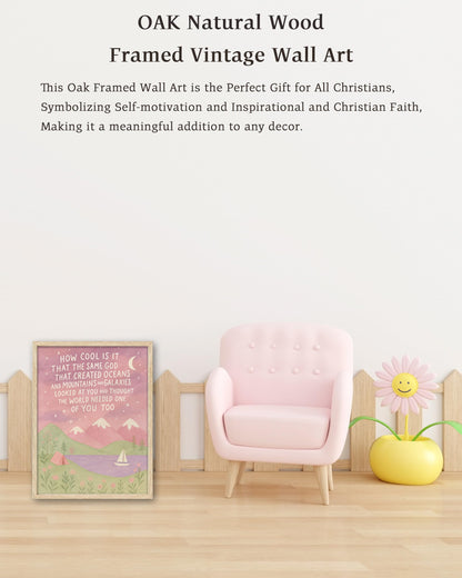 KensTro Natural OAK Wood Same God Creation Framed Wall Art,12x16in Inspirational Christian Bible Canvas Art,Mountain Nursery Decor,Pink Set of 1 for Christian Girl Bedroom Dorm for Girly Adoption Gift