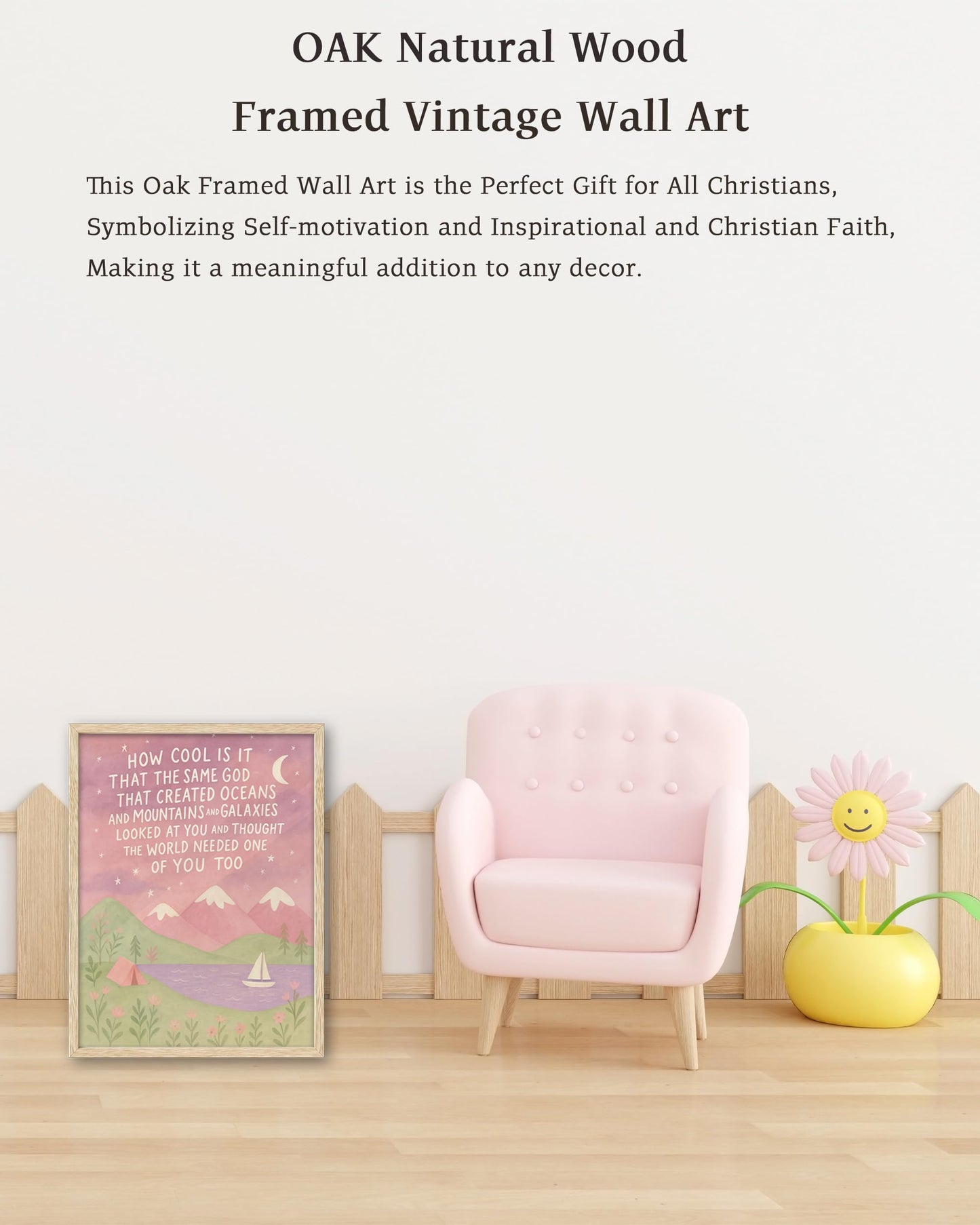 KensTro Natural OAK Wood Same God Creation Framed Wall Art,12x16in Inspirational Christian Bible Canvas Art,Mountain Nursery Decor,Pink Set of 1 for Christian Girl Bedroom Dorm for Girly Adoption Gift