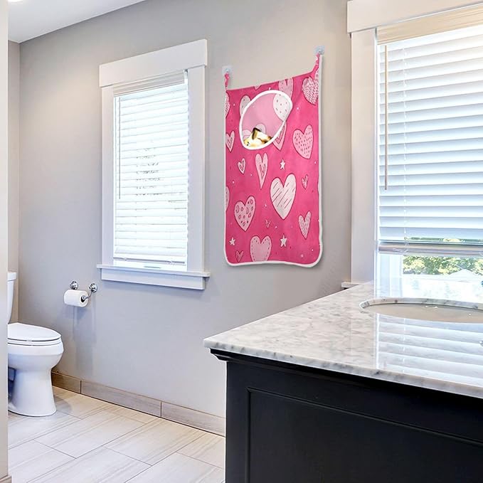 Hot Pink Hearts Stars Hanging Laundry Hamper Door Hampers Bag Basket
