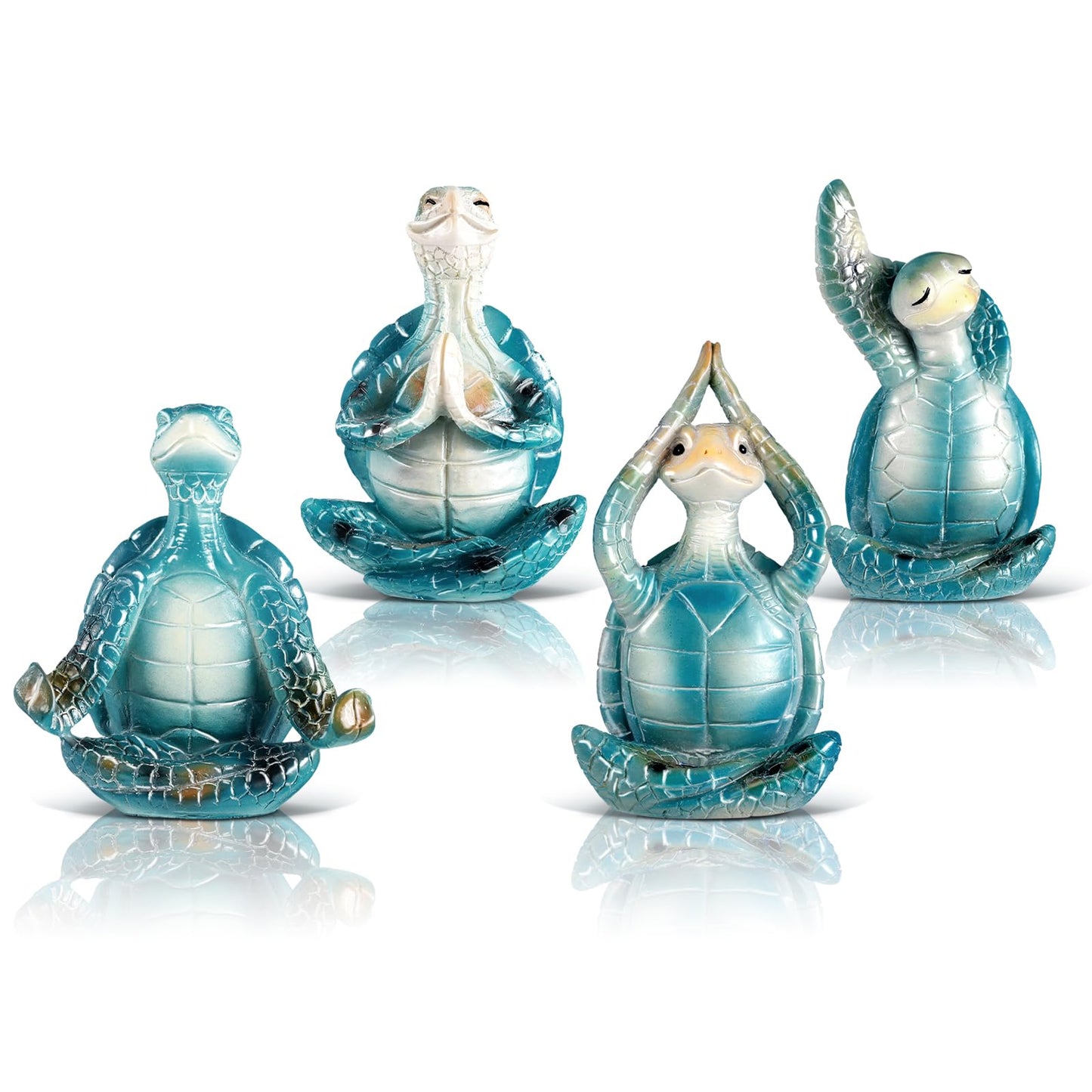 Briwooody 4 Pcs Sea Turtle Meditation Yoga Decor Office Beach Zen Room Decor Sea Turtles Yoga Figurines Coastal Ocean Beachy Bathroom Turtle Gifts for Women Yogis Home Office Decorations(Classic)
