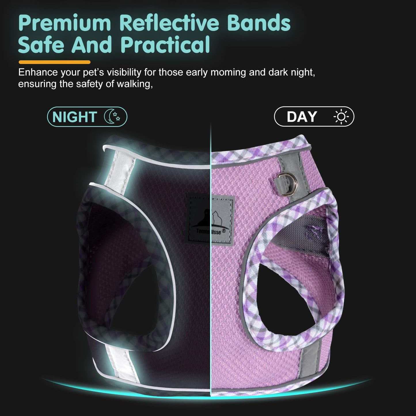 TomteNisse Dog Harness and Leash Set - No Pull Soft Breathable Small Dog Harness, Adjustable Reflective Step in Vest for Puppy, Kitten, Cats