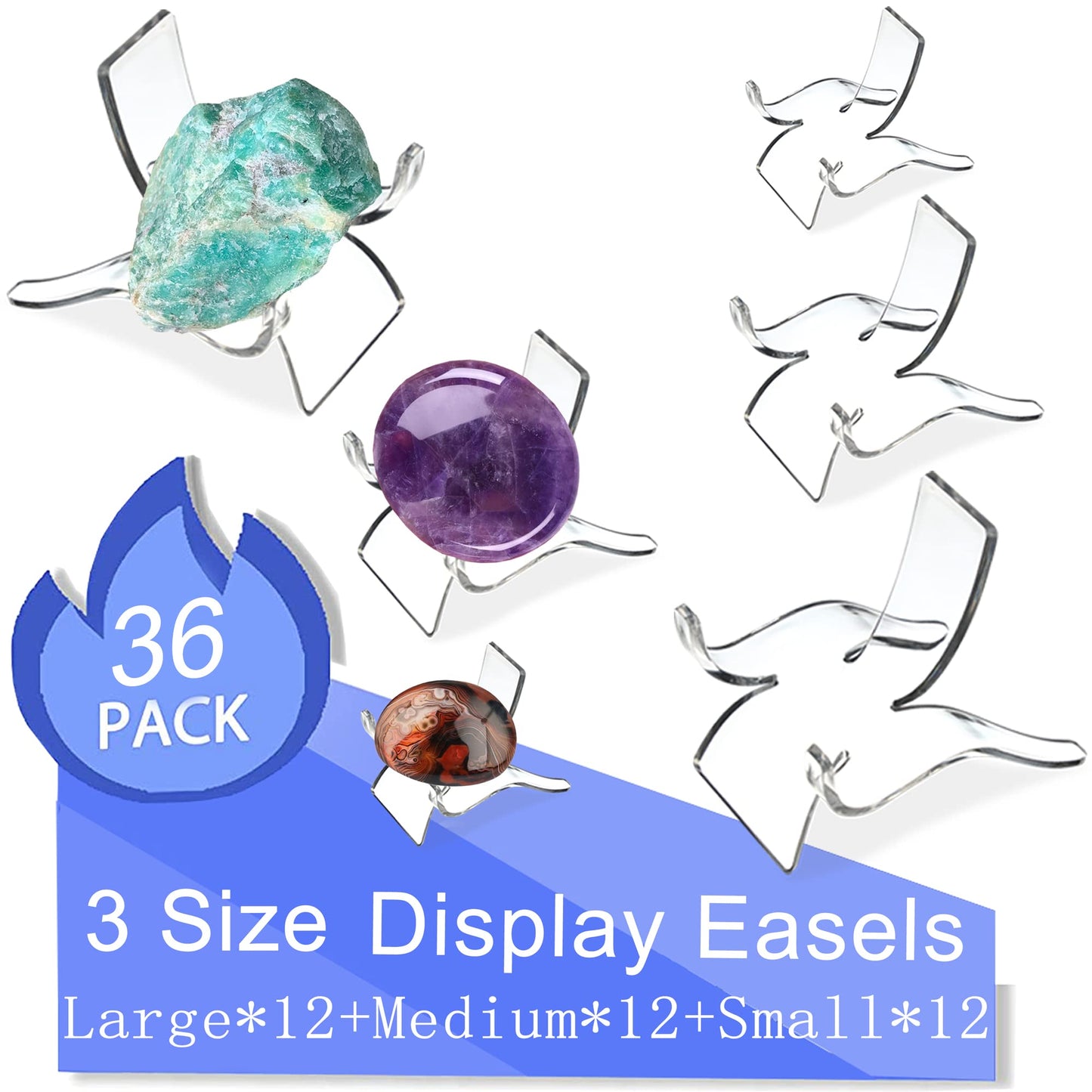 (36 PCS 3 Size Display Stand,Acrylic Rock Display Stands,Clear Display Easel Stands Pedestal for Crystal Geodes Rock Mineral Agate Fossil Coral Crystal/Gemstone Small Collectibles Display Stands