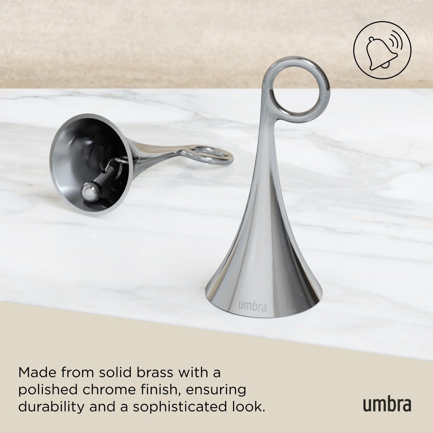 Umbra Isa Bell - Decorative Modern Dinner Bell, Chrome Hand Bell for Home or Office
