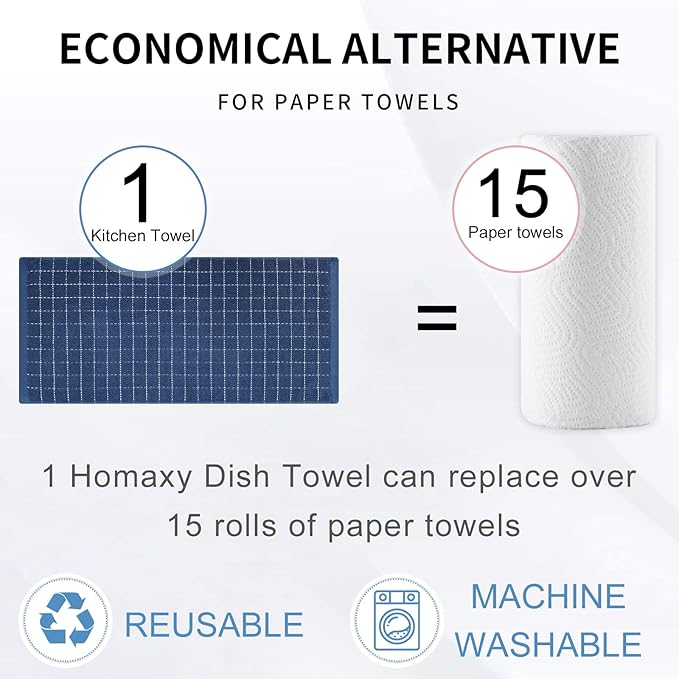 Homaxy 100% Cotton Terry Kitchen Towels, Checkered Designed, Soft and Super