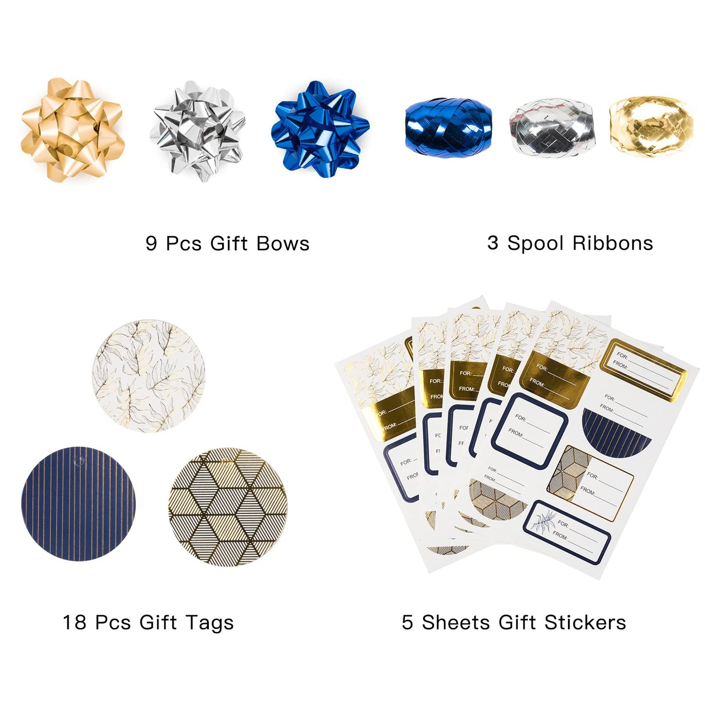 WRAPAHOLIC Navy Wrapping Paper Set - Gold and Navy Wrapping Paper Bundle with Gift Bow & Ribbon & Tag & Sticker, Perfect for Christmas, Birthday, Holiday, Father's Day, Baby Shower