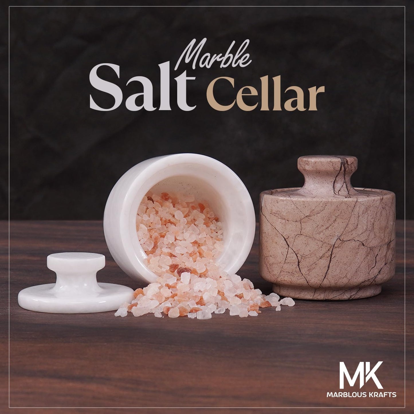MARBLOUS KRAFTS Marble Salt Cellar with Lid 3" White and Marinara Salt, Pepper Bowls, Seasoning Containers Kitchen Storage, Perfect for Spice Jars
