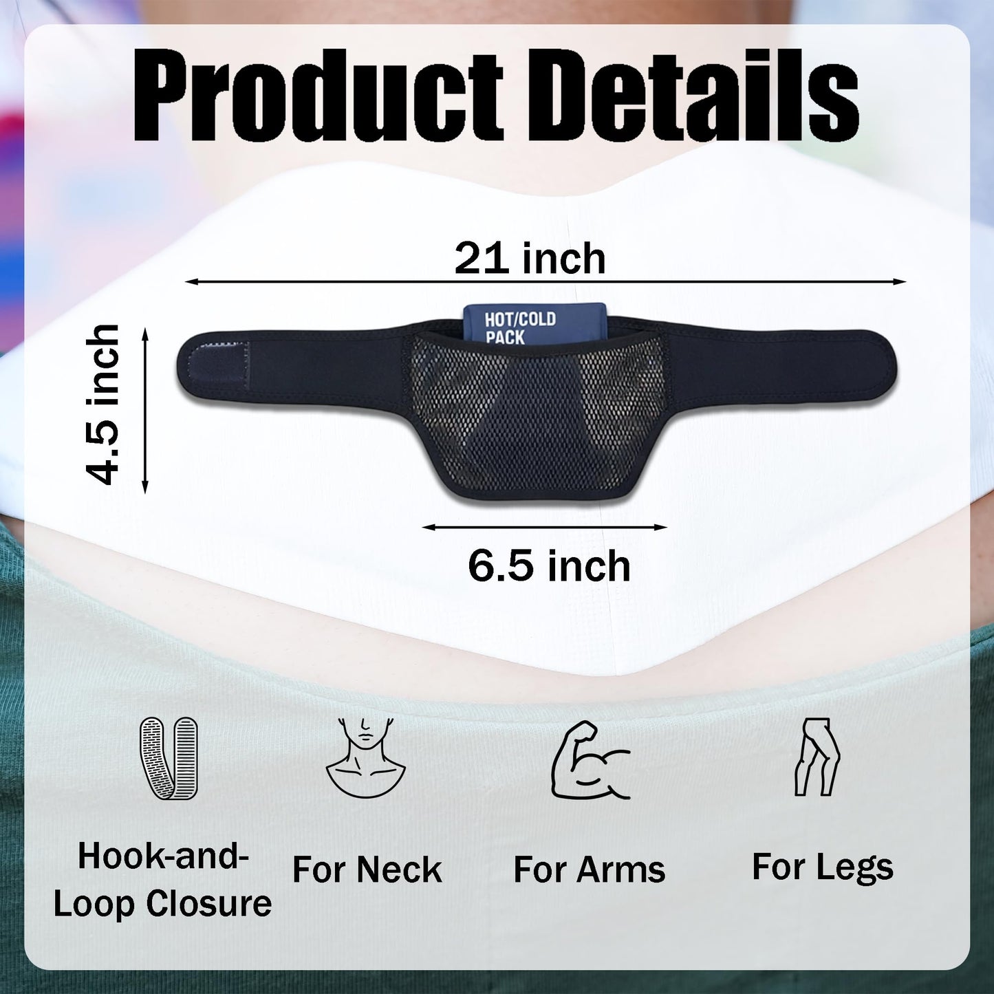 Neck Ice Pack Wrap Holder – Ice Pack Wrap for Neck, Flexible Ice Pack Strap with Mesh Pocket for Hot Cold Pack, Reusable Cold Compress & Heat Pack Wrap for Shoulder,Legs (Ice Pack Not Included)
