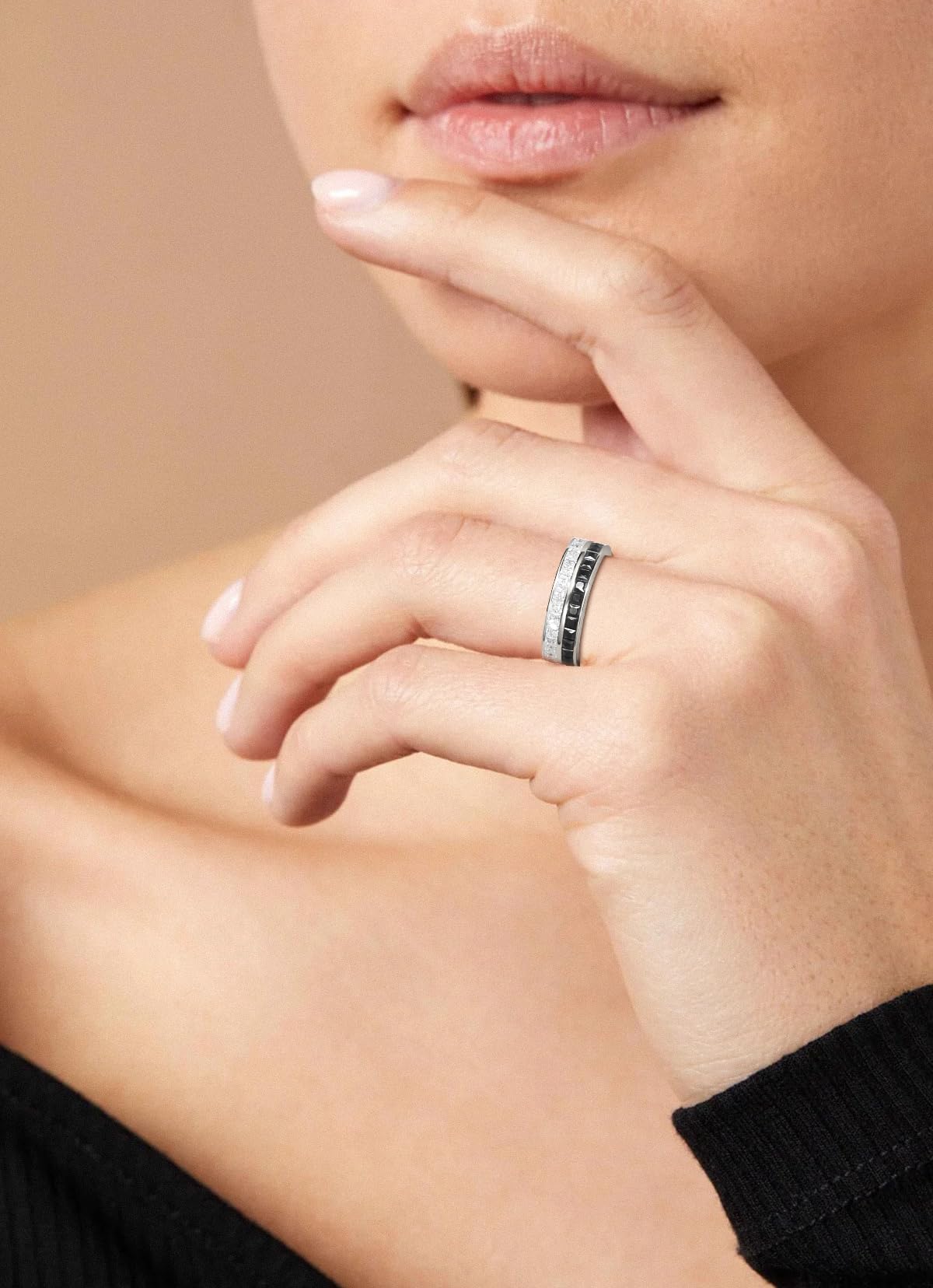 Frbod Black Moissanite Engagement Ring Bezel Diamond Eternity Rings Love Wedding Gift for Women Wife Size 11