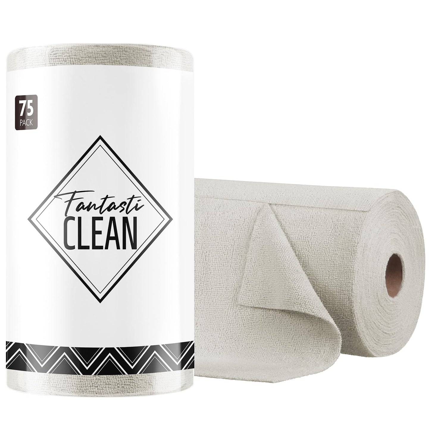 Fantasticlean Microfiber Cleaning Cloth Roll -150 Pack, Tear Away Microfiber Towels, 12" x 12", Reusable, Washable, Ultra Absorbent Dishcloth for Home Supplies, Car, Pet, Kitchen (2 Rolls of Grey)