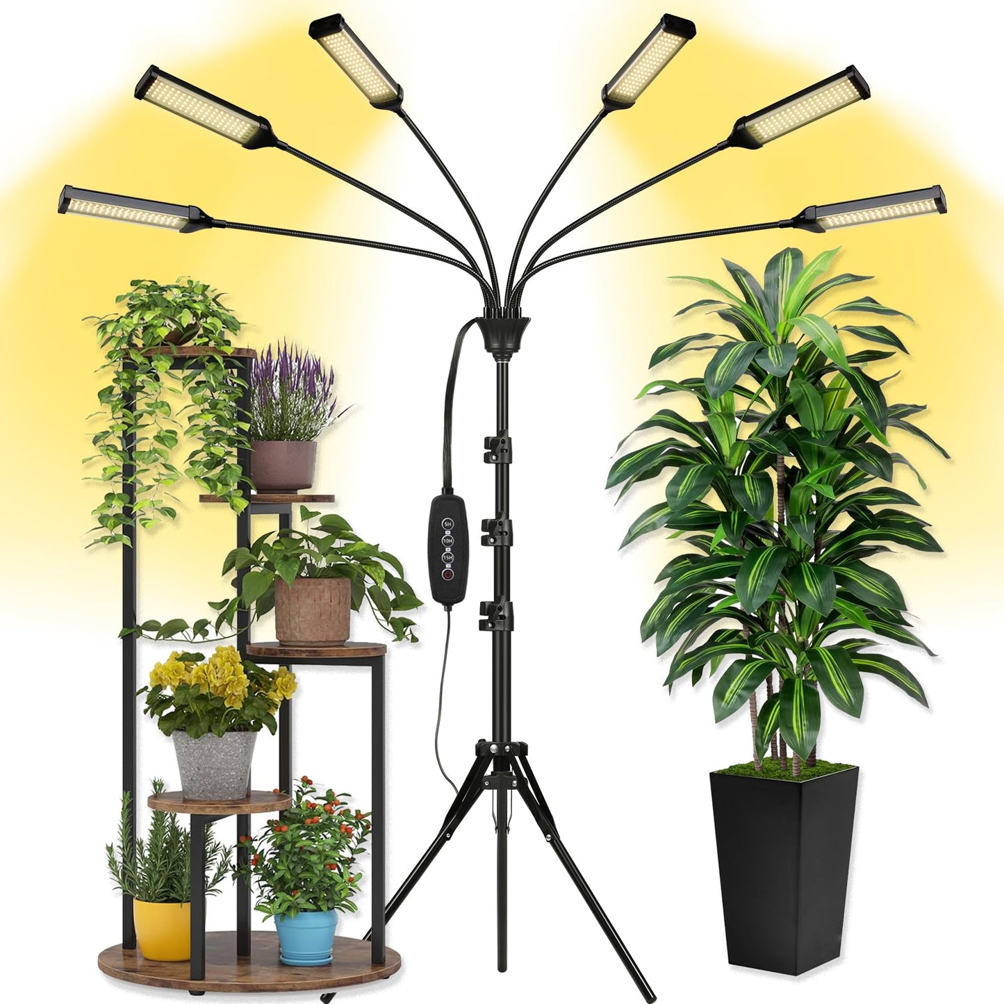 LED Grow Lights for Indoor Plants Full Spectrum 6 Heads Light,Indoor Grow Lamp with Timer and Auto On/Off Timing 5/10/15H, 540 LEDs Plant Lights for Indoor Growing with Tripod Stand.