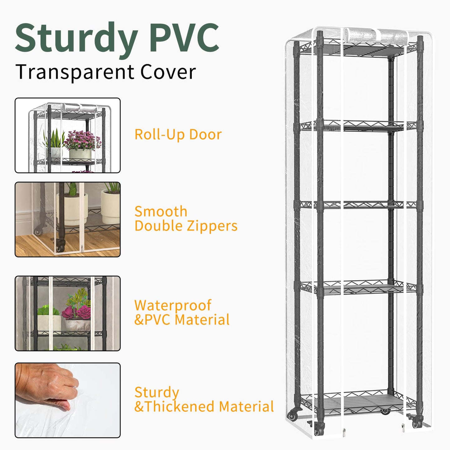 sagrynfp Mini 5-Tier Greenhouse for Indoor Outdoor , 15.7" L×11.8" W×62.3" H Portable Greenhouse with Clear PVC Cover and Metal Shelf for Growing Vegetables, Flowers and Seedlings, with Wheels