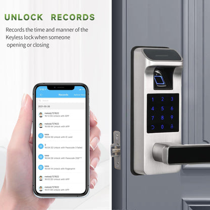 Harfo Smart Door Lock, Heavy Duty 5 in 1 Keyless Entry Door Lock, Full App Control Digital Keypad Lock, Reversible Handle with Fingerprints and Passcodes for Family/Office/Apartment (Gold)