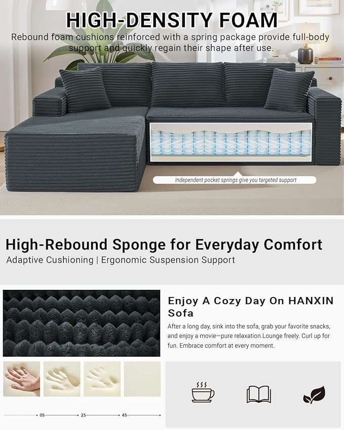 105 Inch Cloud Sectional Couch, Modern Modular Sectional Sofa
