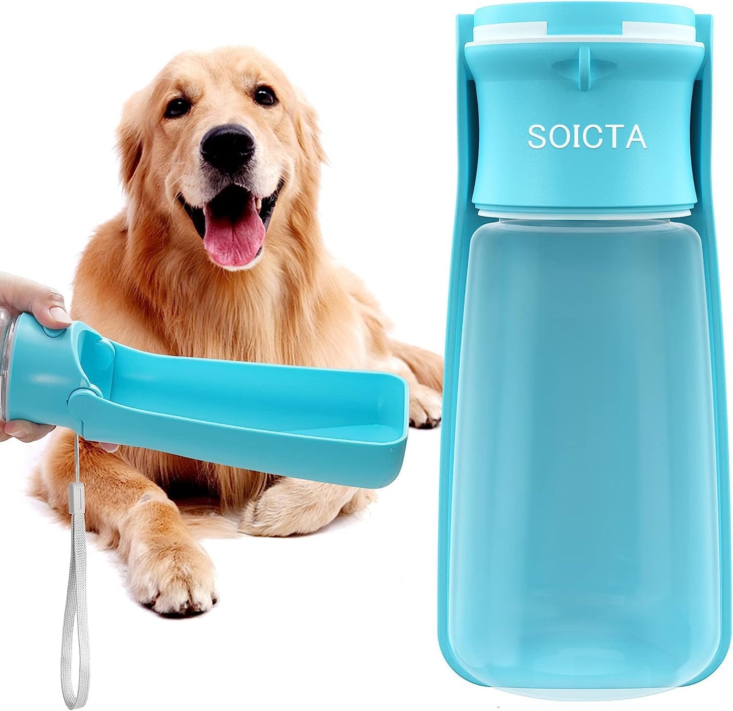 SOICTA Portable Dog Small Animals Water Bottle for Walking 19 OZ or 12 OZ Pet Water Bottles for Puppy Medium Large Dogs Little Animals Water Dispenser Dog Small Animals Water Bowl (19OZ Blue)