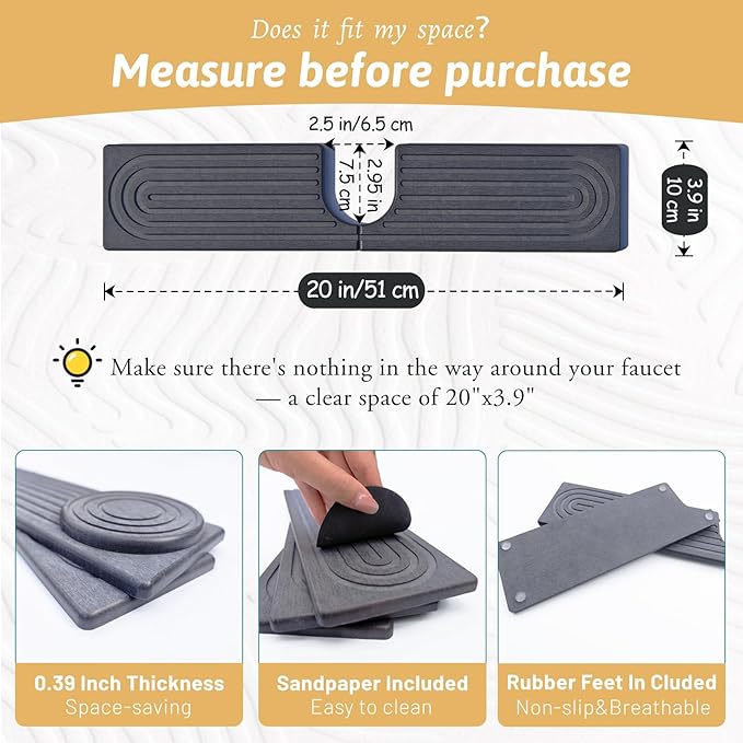 20 Inch Small Faucet Mat for Kitchen Island Sink, Instant Dry Sink Protector