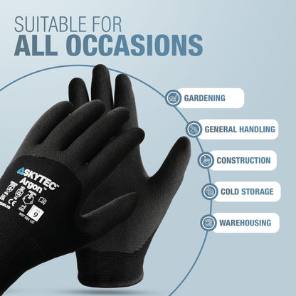 Skytec Thermal Safety Work Gloves - Pack of 2 Pairs Heavy Duty Gardening Gloves for Women & Men - Lightweight, Water-Resistant & Argon Insulated Nylon - Medium