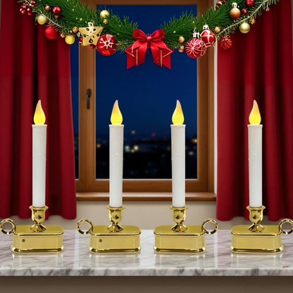 CHYSUPER 4Pack Dusk to Dawn Window Candles Battery Operated, Flameless LED Candles with Light Sensor & 3 Modes, Realistic Flickering Flame for Christmas Holiday Decor