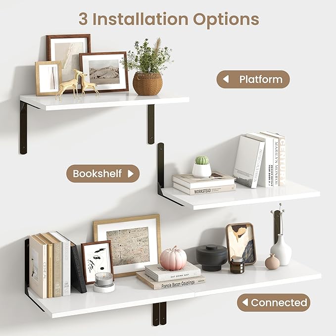 Fun Memories Floating Shelves for Wall, 12 Inch Deep Floating Shelves Set of 2