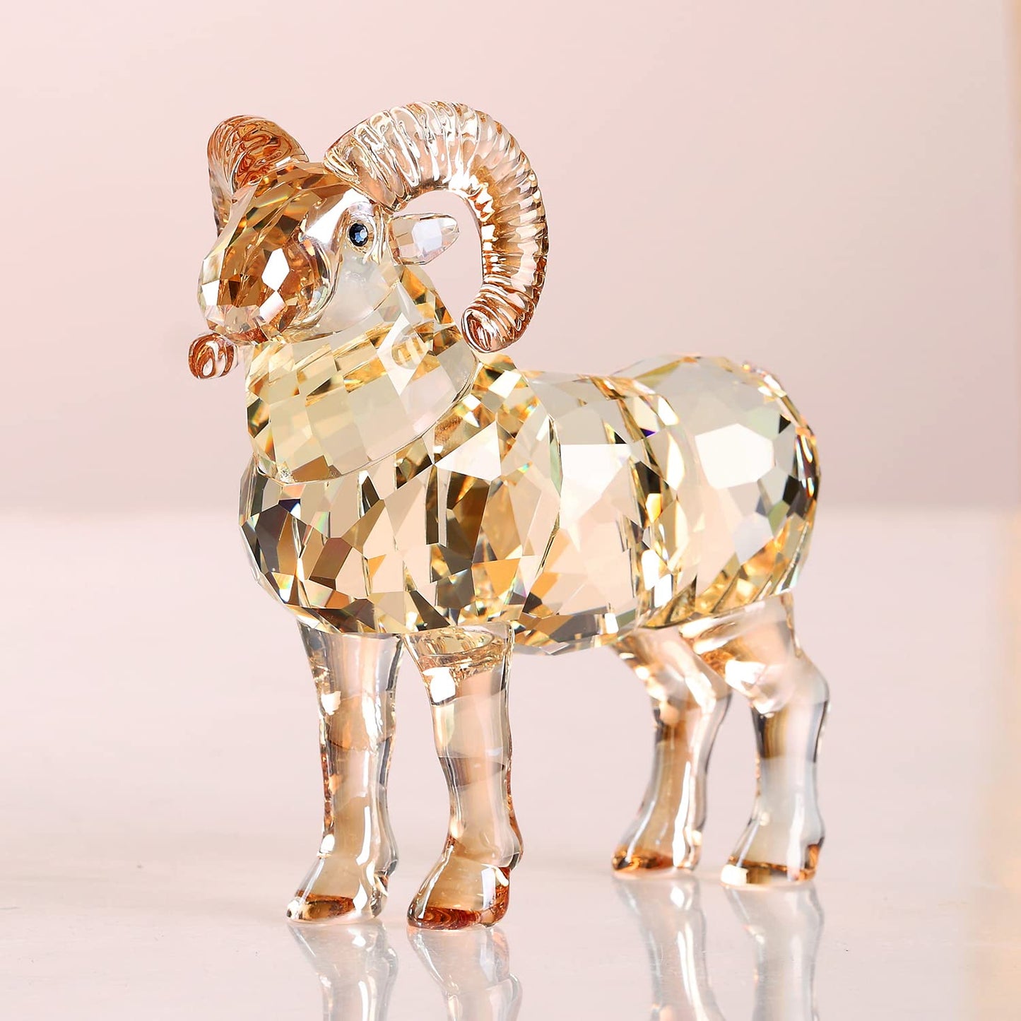 Realistic Animal Crystal Goat Art Figurine Collection Table top Ornament Statue Home Decor (Gold)
