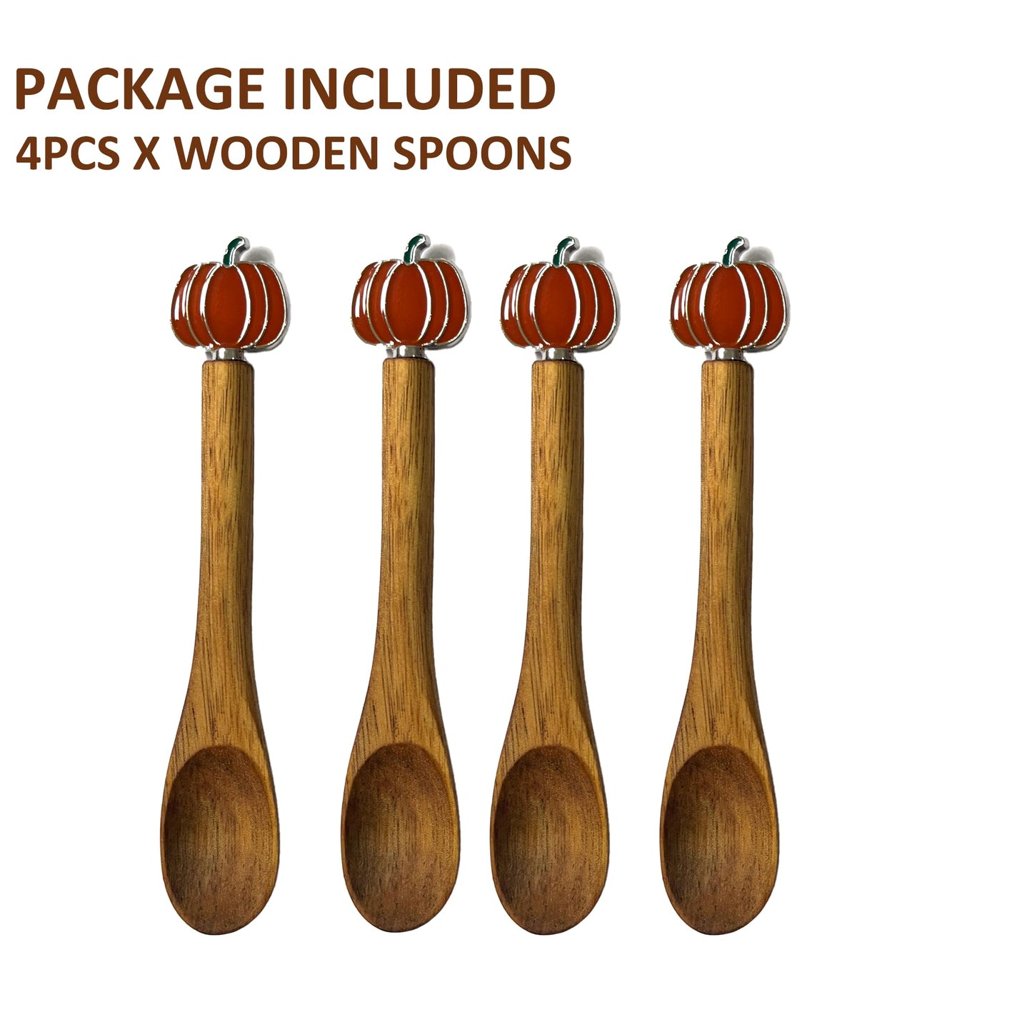 4PCS Wooden Spoons for Eating, Collection Pumpkin Spoons, Fall Coffee Spoons,Thanksgiving Wooden Teaspoon,Halloween Small Wooden Spoons for Honey Coffee Stirring Tea Yogurt Jars, 5.1 Inches Length