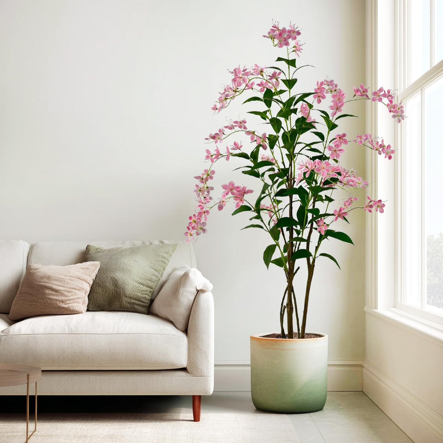 VIGGDA 5ft Artificial Jasmine Tree – Faux Potted Plant with Pink Blooms, Fake Silk Tree for Indoor Home Decor, Realistic Tall Fake Plant for Living Room, Bedroom & Office