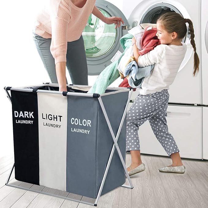 Nicesail 3 Section Laundry Basket Printed Dark Light Color, Foldable