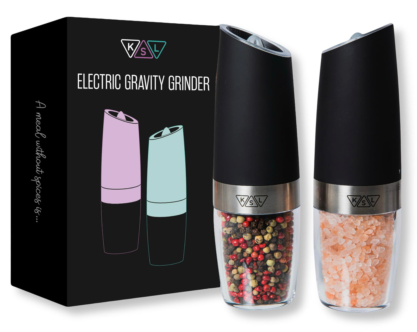 KSL Gravity Electric Salt and Pepper Grinder Set - Christmas Gift - Adjustable Motorized Electrical Powered Auto Shakers-Automatic Power Mill-Automated Battery Electronic Crusher