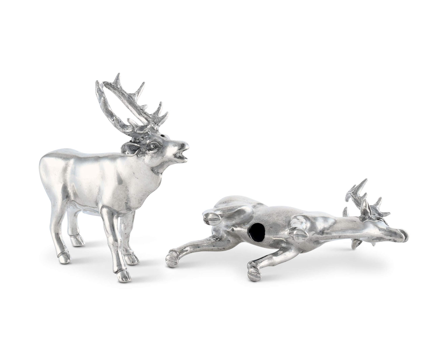 Vagabond House Pewter Deer/Elk Salt and Pepper Shakers Set Artisan Designer Handcrafted for Cabin Lodge Mountain Décor 4.5 inch Tall