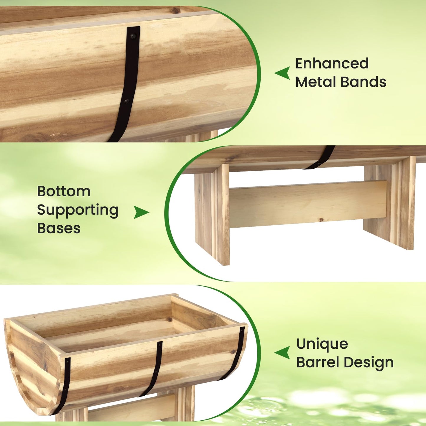 Giantex Half Barrel Raised Garden Bed, Acacia Wood Planter Box for Flower Vegetable Fruit, Outdoor Indoor Plant Pot with Legs for Garden Decoration,18"x12"x11.5"