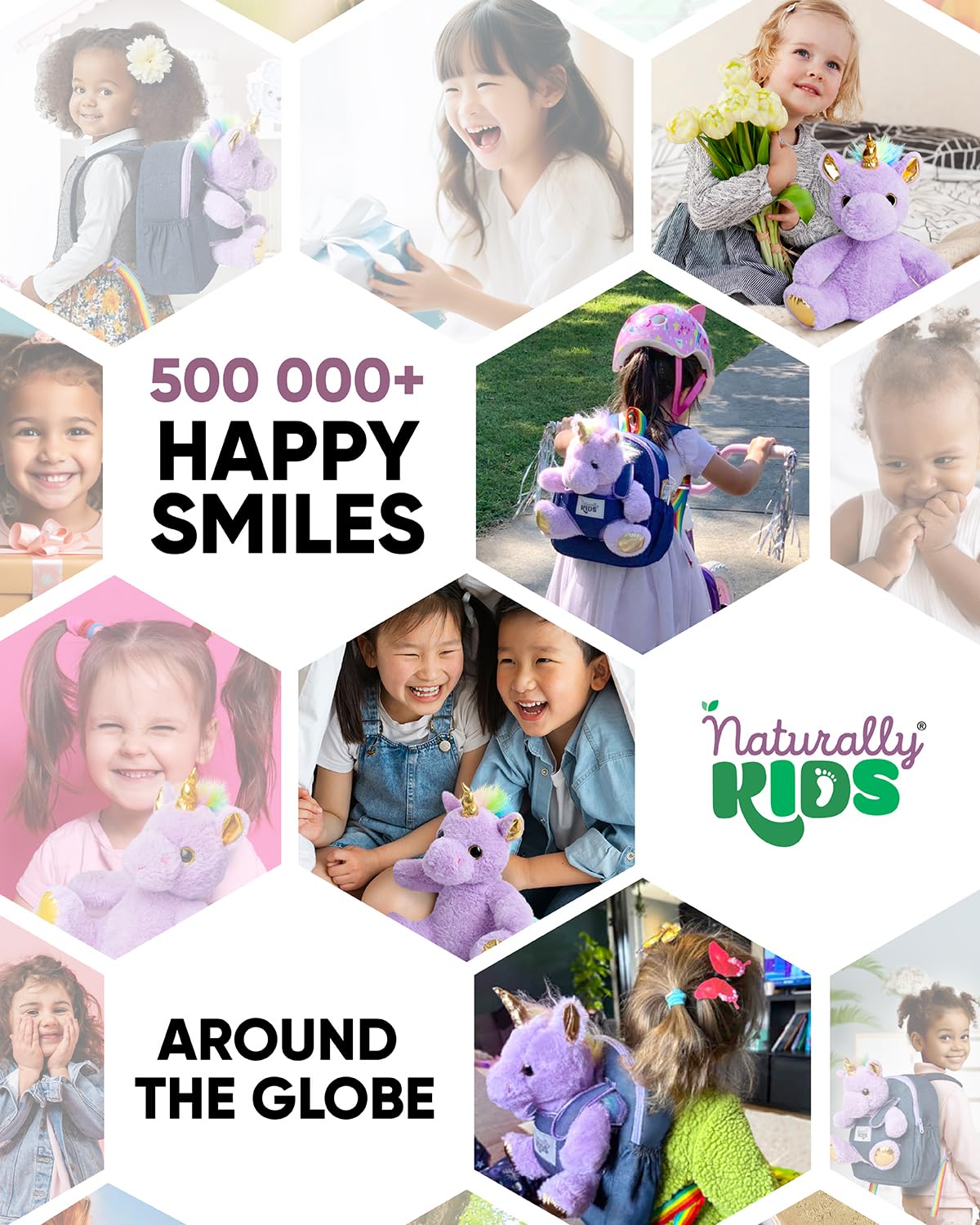 Naturally KIDS Small Unicorn Backpack - 3-4 Year Old Girl Gifts - Toddler Backpack for Girl Boy w Stuffed Animal - Toys for 3 Year Old Girls - w Pockets & Reflective Logo - Backpack w Purple Unicorn