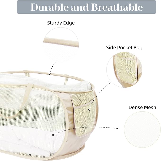 Durable Collapsible Laundry Baskets, Mesh Pop Up Laundry Hamper