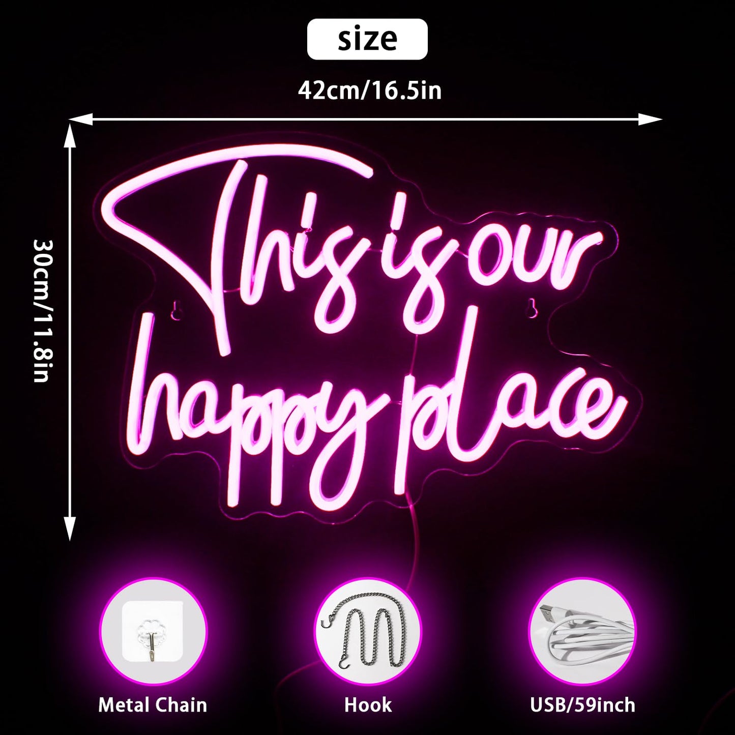 NOSUN This is Our Happy Place Neon Sign Happy Place Neon Signs for Wall Decor Dimmable Warm White LED Signs for Bedroom Classroom Man Cave Home Bar Birthday Party Game Zone Decor Neon Classroom Sign
