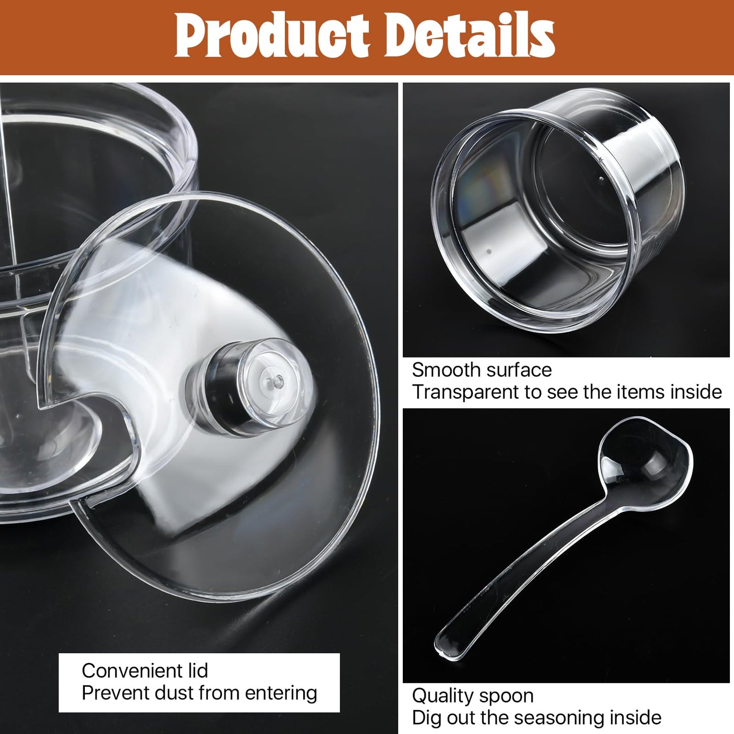 Akamino 12 Pcs Acrylic Sugar Bowl with Lid and Spoon,7.1 Oz Clear Condiment Storage Pot,Sugar Jar Spices Container for Home Kitchen,Coffee Bar,Restaurant