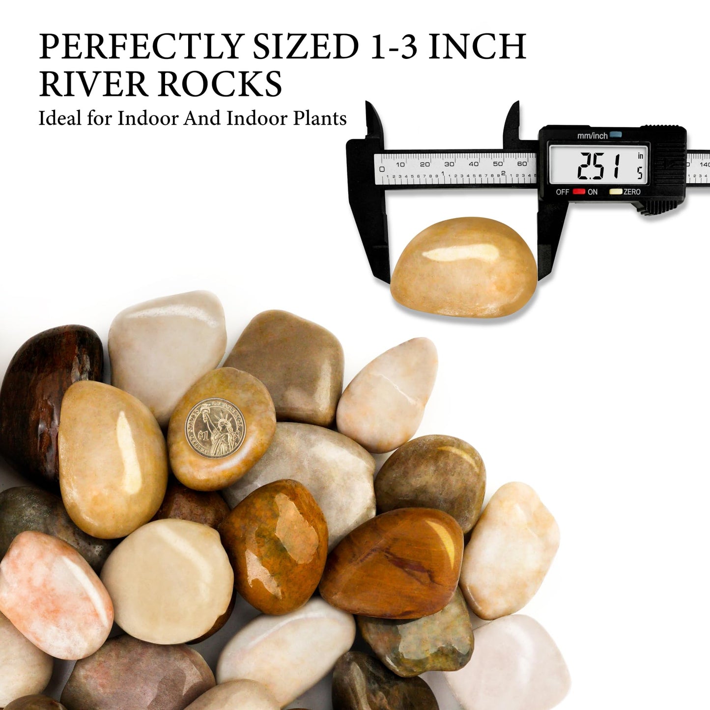 BIOMAND 9lb Mix River Rocks for Plants, 1-3 Inch Pebbles for Indoor Plants, Polished Garden Rocks Outdoor Landscaping, Decorative Stones for Vases, Succulents, Aquarium, Walkways