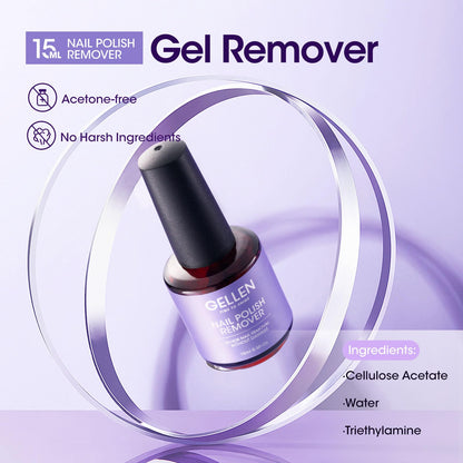 Gellen Gel Nail Polish Remover Kit, Gel Polish Remover for Nails with Liquid Latex Tape Cuticle Oil and Manicure Tools, Quick & Easy Gel Remover in 3-5 Minutes, No Soaking Or Wrapping