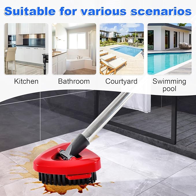 4-Section Stainless Steel Spin Mop Handles, Mop Base & Upgrade Scrub Brush Combo