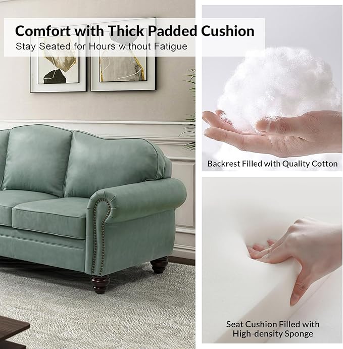 81" Genuine Leather Sofa, Classic 3-Seater Couchs
